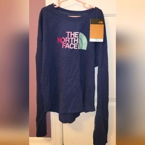 North Face girls extra large graphic tee Shady blue